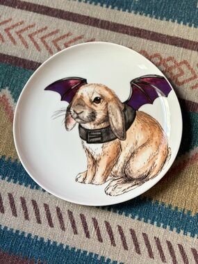 West Elm x Rachel Kozlowski Salad Plate - 
 Halloween Bunny in Bat Costume 🐇🦇🎃